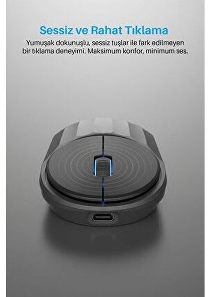 7657 Bluetooth + 2.4 Ghz Optik Şarj Edilebilir Sessiz Tuşlu Kablosuz Mouse
