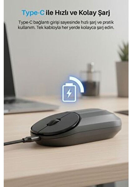 7657 Bluetooth + 2.4 Ghz Optik Şarj Edilebilir Sessiz Tuşlu Kablosuz Mouse