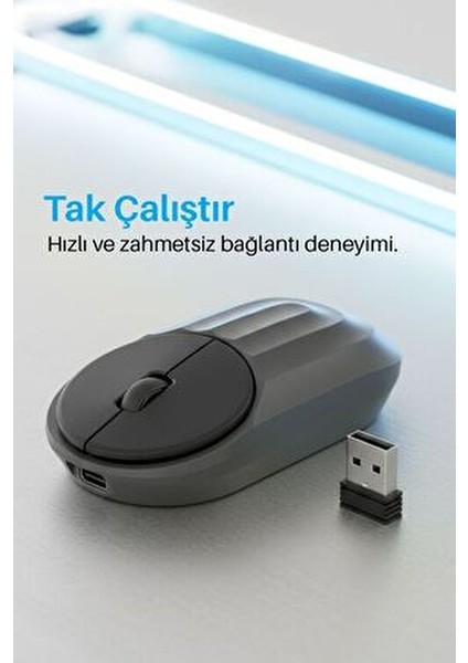 7657 Bluetooth + 2.4 Ghz Optik Şarj Edilebilir Sessiz Tuşlu Kablosuz Mouse