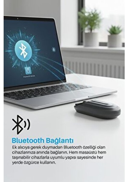7657 Bluetooth + 2.4 Ghz Optik Şarj Edilebilir Sessiz Tuşlu Kablosuz Mouse