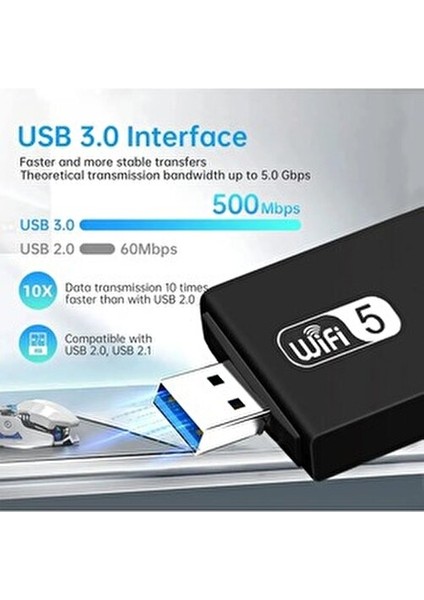 Sn 1300 Mbps Çift Anten USB 3.0 Kablosuz Adaptör 2.4ghz 5ghz Yüksek Hızlı Bağlantı