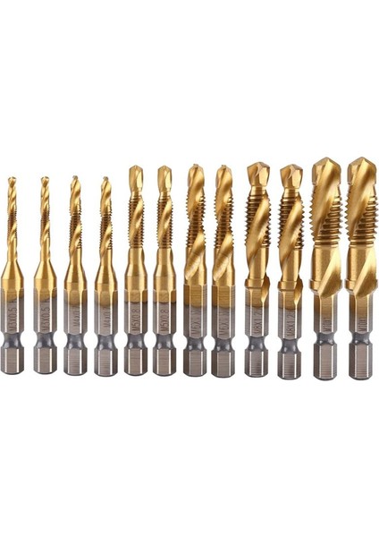 12PCS Tap Matkap Bit Set Hex Tutucu Titanyum Kaplama Hss Vidalı Iplik Bit Vidalı Makine Bileşiği Metal Çelik Ahşap Için Tapa (Yurt Dışından)
