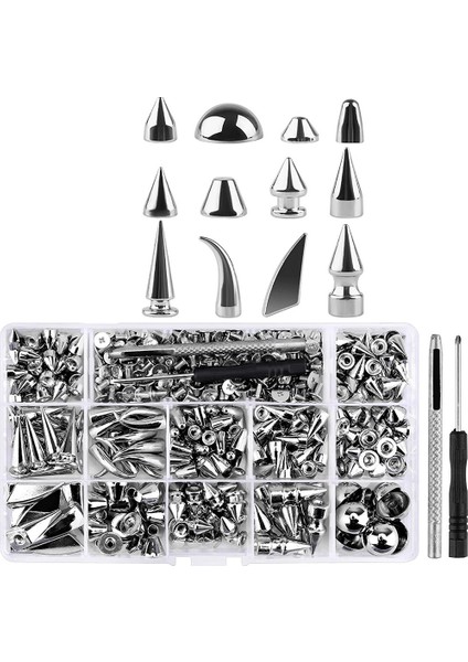 270 Set Sivri Uçlar ve Saplamalar Karışık Şekil Punk Spike Perçinler Metalik Koni Vidalar Deri Zanaat Için Kurulum Aracı ile (Yurt Dışından)
