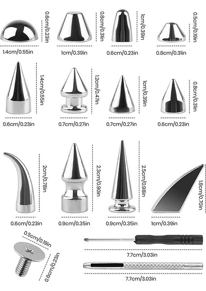 270 Set Sivri Uçlar ve Saplamalar Karışık Şekil Punk Spike Perçinler Metalik Koni Vidalar Deri Zanaat Için Kurulum Aracı ile (Yurt Dışından) modelleri