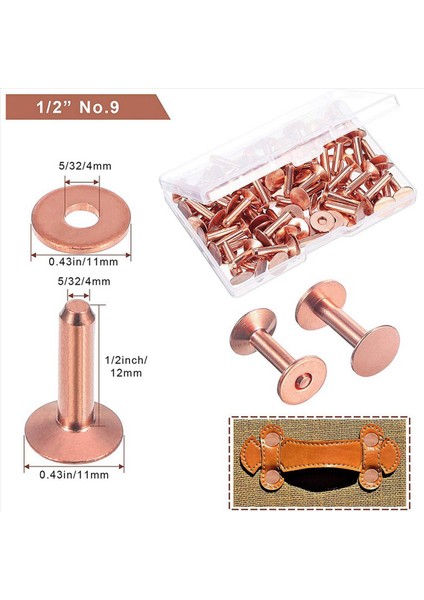 100 Set Bakır Perçin ve Çapak Bakır Perçinler Için Deri Için Deri Cüzdanlar Yakalar Deri Diy 1/2 Inç (Yurt Dışından) fiyatları