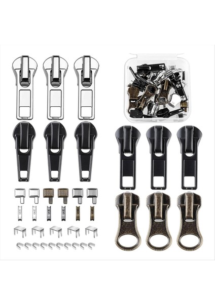 Fermuar Onarım Kiti 5 Fermuarı Değiştirme Kaydırıcı Kiti Fermuarlar Zip Kafa Alt Durağı ve Üst Düzenleme Fermper (Yurt Dışından)