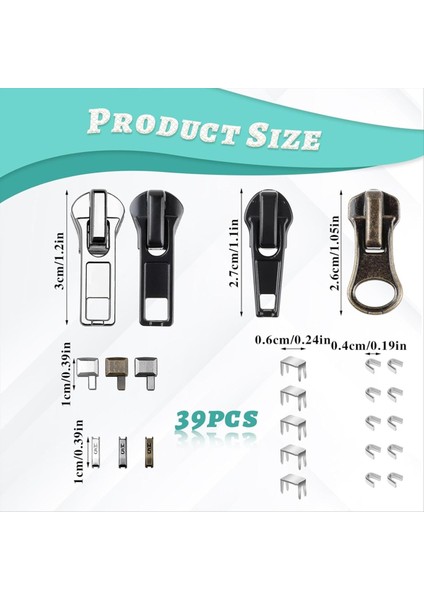 Fermuar Onarım Kiti 5 Fermuarı Değiştirme Kaydırıcı Kiti Fermuarlar Zip Kafa Alt Durağı ve Üst Düzenleme Fermper (Yurt Dışından) fiyatları