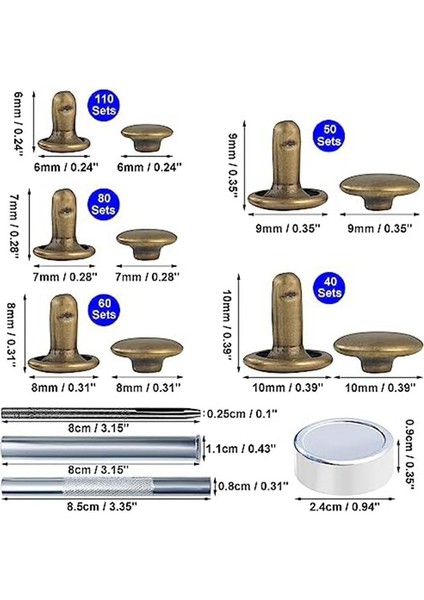 340 Setler Deri Perçin Kiti Perçinler Deri Çift Şapka Perçinler Giyim Giysileri Ayakkabı Torbaları Kemerler A (Yurt Dışından) modelleri