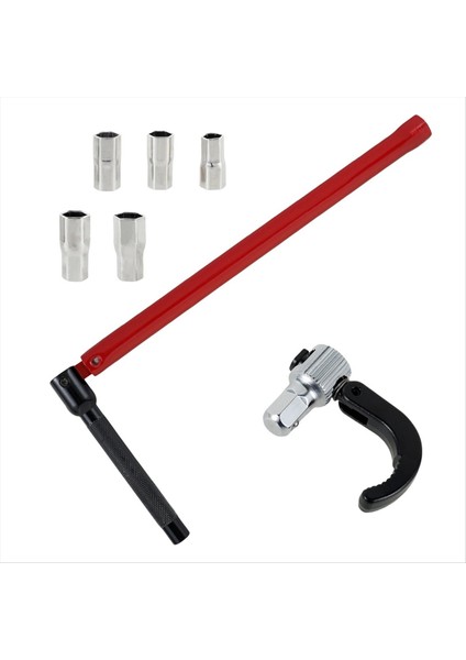 Musluk Anahtarı Karbon Çelik Tesisatçı Soket 5 Yuva ve 1 Chuck Tap Sırt Somun Anahtarı Mutfak Anahtarları A (Yurt Dışından)