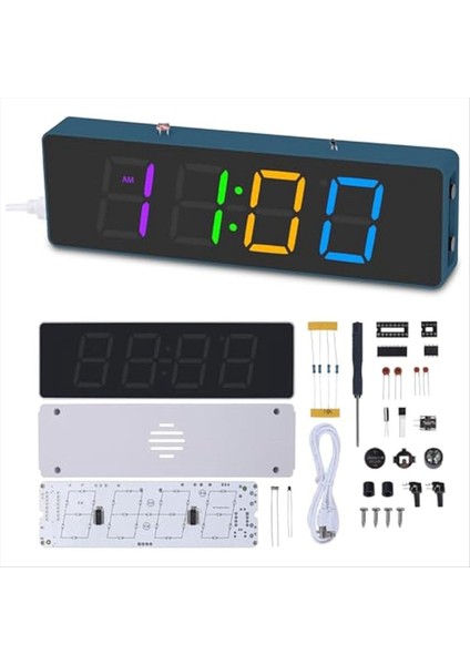 Lehimleme Uygulama Kiti Rgb Renkli Modları ile 4 Hanlı Dijital Çalar Saat Kiti Diplay Dıy Saati Lehinli Proje Kiti (Yurt Dışından)