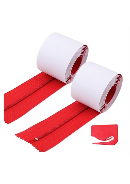 2 Adet Toz Bariyer Fermuar Anlık Kapı Tozu Koruma Kendi Yapışkan Muşamba Çift Fermuar Bıçak Yapısı Kırmızı (Yurt Dışından)