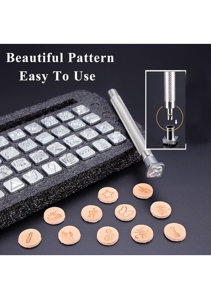 34 Adet Deri Damgalama Aletleri 32 Adet Farklı Şekilli Deri Işçilik Aletleri 1 Lastik Çekiç 1 Deri Yumruk Aletleri (Yurt Dışından) fırsatları