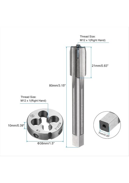 3pcs Musluk ve Kalıp Seti Metrik M12 x 1 Iş Parçacığı Muslukları ve Yuvarlak Kalıp Dokunma Dişleme Aracı Nut Vidalı Vidalı Cıvata Için Tap &amp Die Kit (Yurt Dışından) modelleri