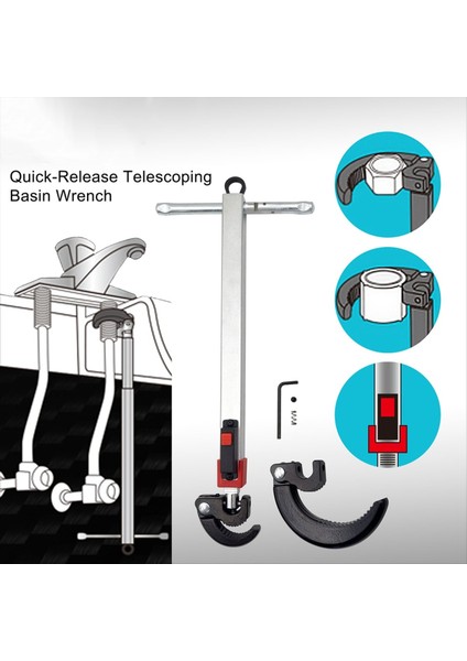 Teleskoping Havza Anahtarı 1-1/4in Ila 2-1/2in Çene Kapasitesi ve 10 Ila 17 Inç Uzatılabilir Sap Havza Anahtarı Lavabo Musluk Anahtarı (Yurt Dışından) fiyatları