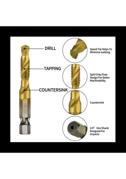 14PCS 1/4inch Hex Shank Titanyum Kombinasyon Matkap ve Tap Set Metrik Iş Parçacığı Hss M3-M10 Vida Bit Aracı (Yurt Dışından) indirimleri