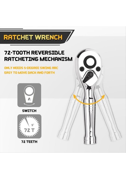 Güdük Ratchet Set-3/8in Drive Cırcır Sapı Uzatma Çubukları 72-T Tersinir Hızlı Serbest Bırakma Head Mini Cırcır Anahtarı (Yurt Dışından) fiyatları