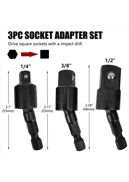 6pc Wobble Soket Adaptörleri Evrensel Döner Soket Seti 1/4 Inç Hex Saf - 1/4 3/8 1/2 Kare Soket Sürücüleri (Yurt Dışından) modelleri