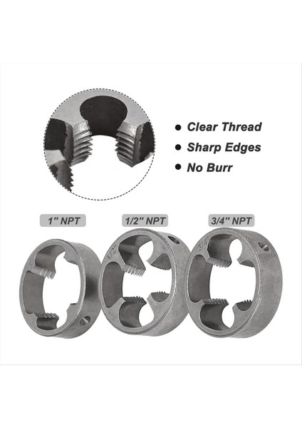 6pcs Pvc Iplik Üreticisi Araç Borusu Iplik Sıhhi Tesisat Aracı Kiti Yuvarlak Kalıp Seti 3 Kalıp 1/2 Inç 3/4in ve 1in Npt Kalıp Seti (Yurt Dışından) modelleri