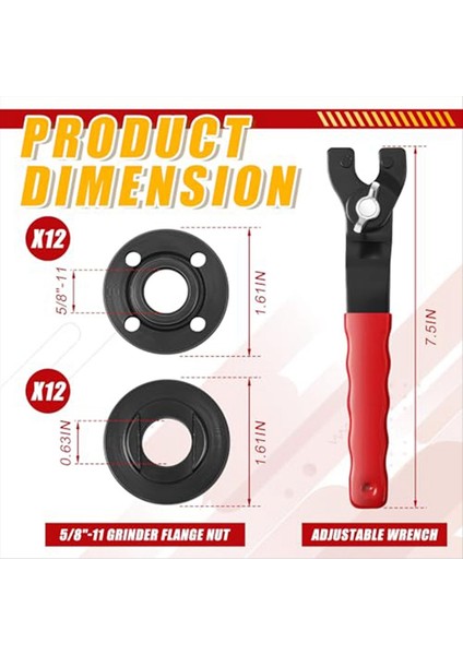 25PCS Açı Somun Açısı Öğütücü Anahtar Kiti 5/8 Inç -11 Flanş Metal Kilit Somun Anahtarı Dewalt/makita Kırmızı ile Uyumlu (Yurt Dışından) fiyatları
