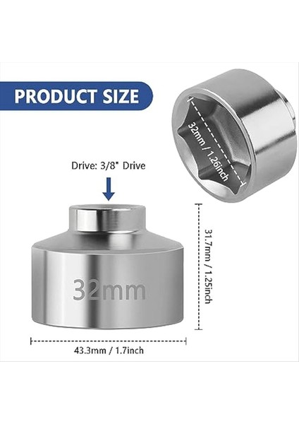 32MM Soket-Yağ Filtre Anahtarı Aleti Çelik Hızlı Yağ Filtresi Çıkarma Aracı 3/8 Inç Tahrikli Yağ Filtresi Soket Aleti (Yurt Dışından) fiyatları