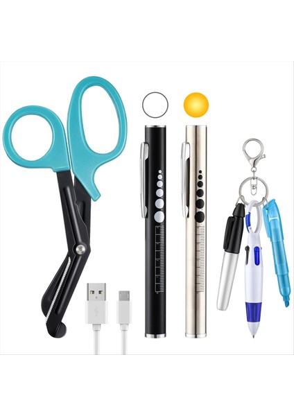 Hemşire Alet Seti Iki LED Işık Kaynağı ve Pupilometre ile Şarj Edilebilir Kalem Işığı Makas ve Vurgulayıcı ile 6 Inç (Yurt Dışından)