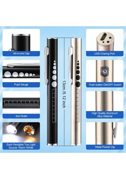 Hemşire Alet Seti Iki LED Işık Kaynağı ve Pupilometre ile Şarj Edilebilir Kalem Işığı Makas ve Vurgulayıcı ile 6 Inç (Yurt Dışından) fiyatları