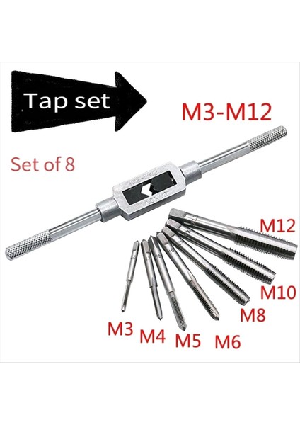 8pcs Hss El Vidası Musluk Kalıp Anahtarı Schroefdraad Fiş M3 M4 M5 M6 M8 M10 M12 Met Verstelbare Musluk Anahtarı 1/16-1/2inch (Yurt Dışından) fırsatları