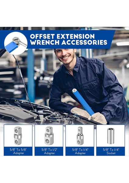 Sıkı Yer Için 1/2 Inç 3/8 Inç Kare Adaptörleri ve 3/8 Inç Sürücü Cırcır Anahtarı ile Ofset Uzatma Anahtarı Seti (Yurt Dışından) fiyatları