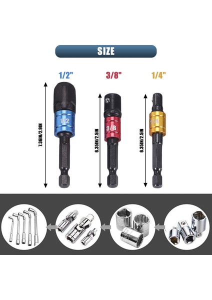 Esnek Matkap Uzantısı Hex Shank Matkap Somun Sürücü Bit Seti 3pcs Evrensel Soket Adaptör Seti Tornavida Bit Seti (Yurt Dışından) fiyatları