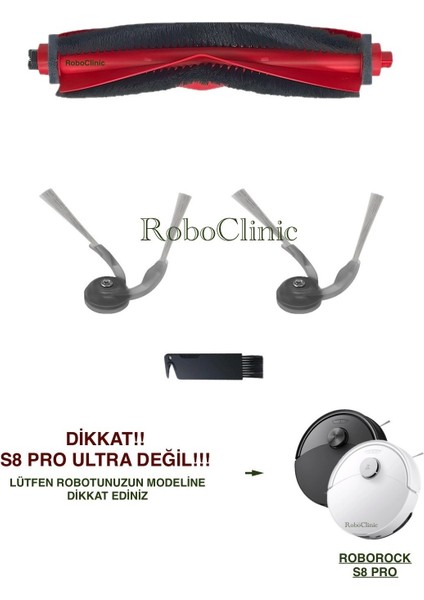 Roborock S8 Pro+ Robot Süpürge ile Uyumlu Yedek Ana Fırça, Yan Fırça - 4 Parça