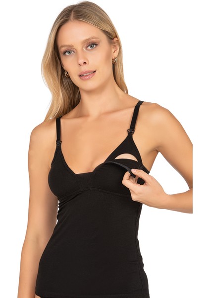 NBB 3050 Kadın Pamuklu İnce Askılı Boş Kap Desteksiz Balensiz Esnek Rahat Emzirme Atleti