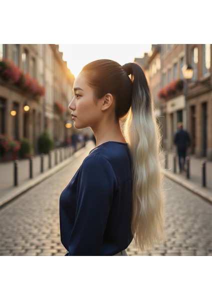 Lastik Tokalı At Kuyruğu Su Dalgalı / Siyah / Platin Ombre