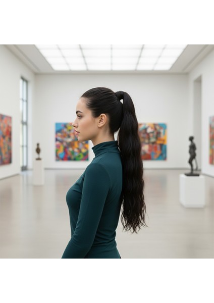 Lastik Tokalı At Kuyruğu Su Dalgalı / Siyah