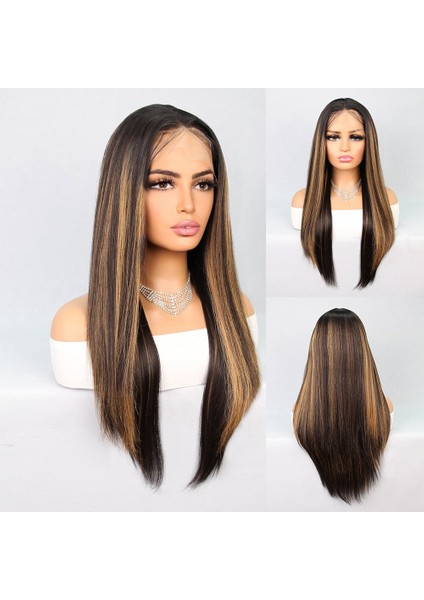 Kahverengi Karamel Işıltılı Fiber Sentetik Düz Tül Peruk