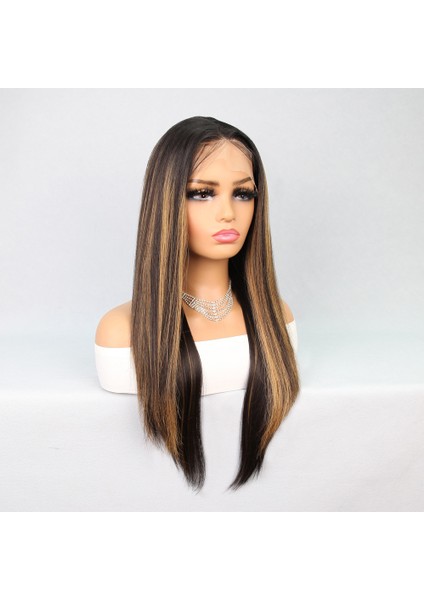 Kahverengi Karamel Işıltılı Fiber Sentetik Düz Tül Peruk modelleri