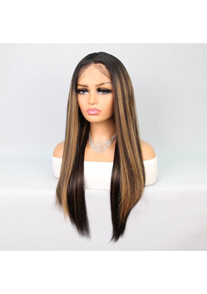 Kahverengi Karamel Işıltılı Fiber Sentetik Düz Tül Peruk fırsatları