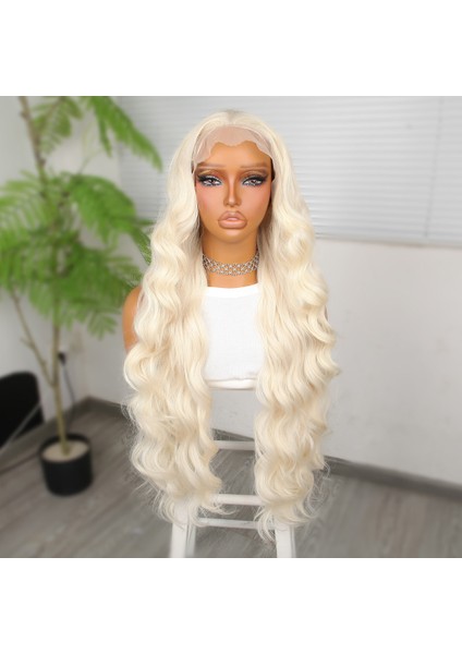 Beyaz Platin Ekstra Uzun Fiber Sentetik Dalgalı Tül Peruk