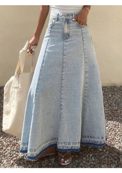 Kadın A Form Mavi Denim Etek