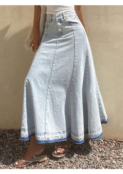 Kadın A Form Mavi Denim Etek modelleri