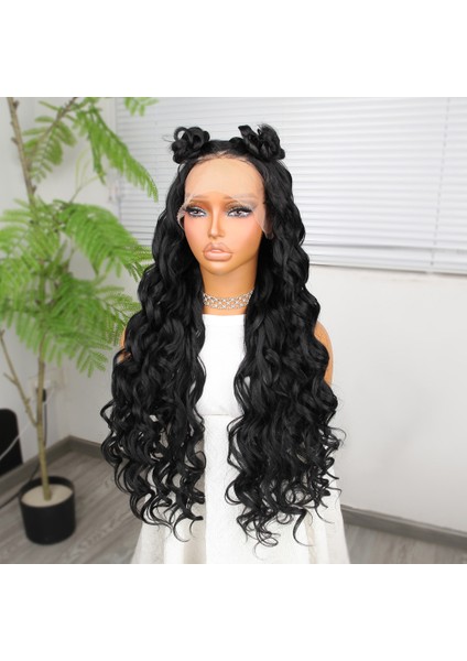 Siyah Fiber Sentetik Yoğun Dalgalı Tül Peruk fırsatları