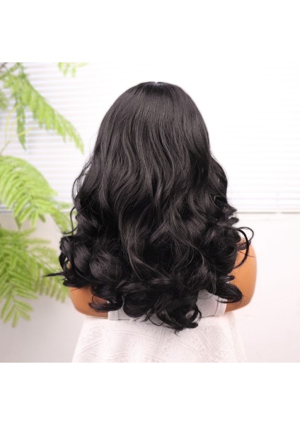 Siyah Bebek Saçlı Geniş Dalgalı Fiber Sentetik Tül Peruk indirimleri