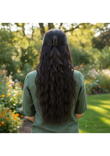 Fiber Sentetik Kabarık Dalgalı Yarım Ay + 2 Yan Çıt Çıt / Kahverengi