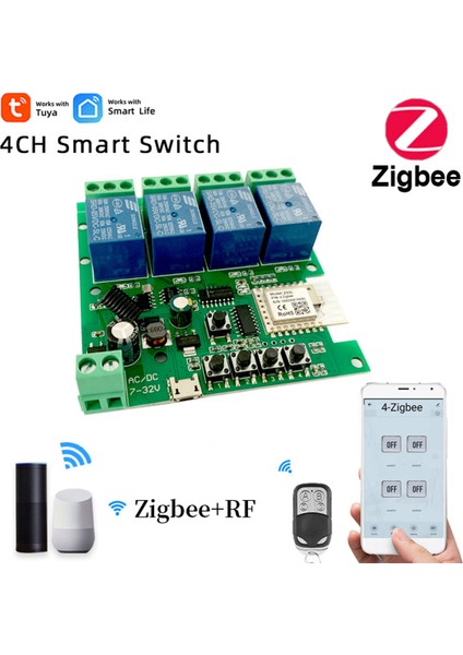 Zigbee Tuya Smart 4ch Relay Modülü DC5V 7-32V RF433MHZ Uzaktan Kumanda Işık Anahtarı Alexa Google Home ile Çalışma (Yurt Dışından) modelleri