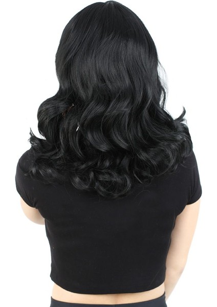 Dalgalı Perçemli Orta Boy Fiber Sentetik Peruk / Siyah fırsatları