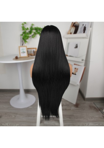 Siyah Ekstra Uzun Fiber Sentetik Düz Tül Peruk indirimleri