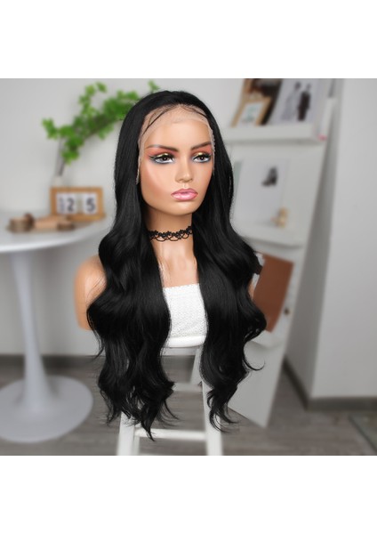 Siyah Fiber Sentetik Geniş Dalgalı Tül Peruk modelleri