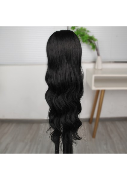 Siyah Dalgalı Fiber Sentetik Tül Peruk indirimleri
