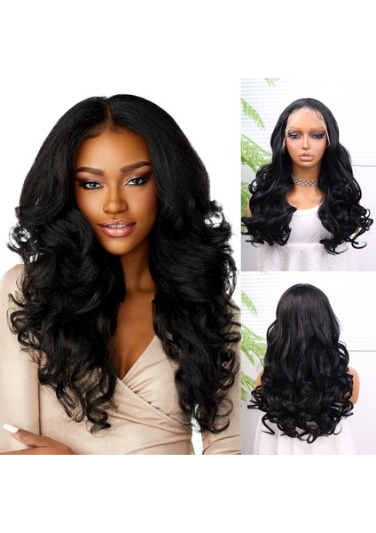 Siyah Bebek Saçlı Dalgalı Fiber Sentetik Tül Peruk
