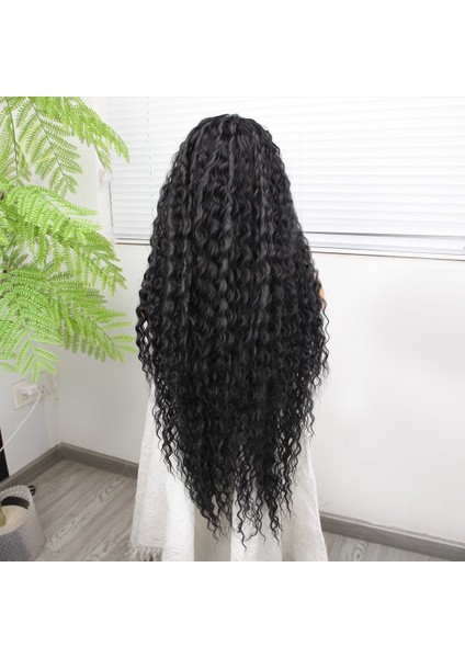 Afro Dalga Siyah Fiber Sentetik Tül Peruk fırsatları