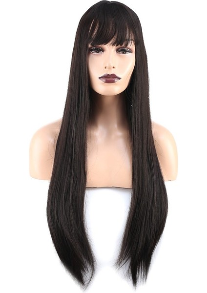 Düz Perçemli Uzun Fiber Sentetik Peruk / Kahverengi fiyatları